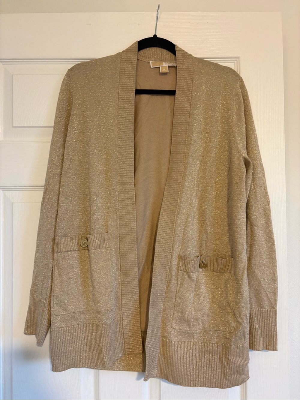 Michael Kors Metallic Beige Open-Front Cardigan